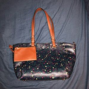 Professional Navy Flower Tote Matching Wristlet